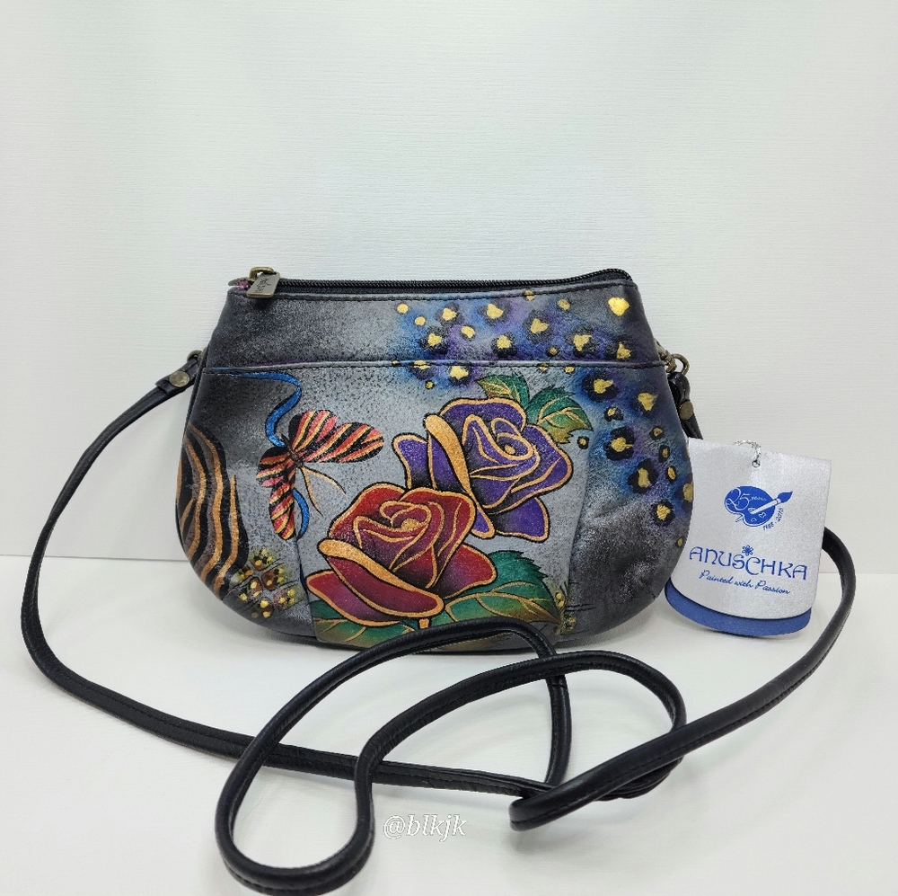 Anuschka Hand Painted Leather Crossbody Bag NWT